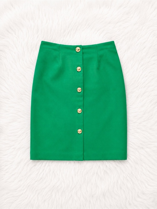 Dresses & Skirts - Emerald Green High Waisted Pencil Skirt Size 4 Gold Button Chic Preppy Office
